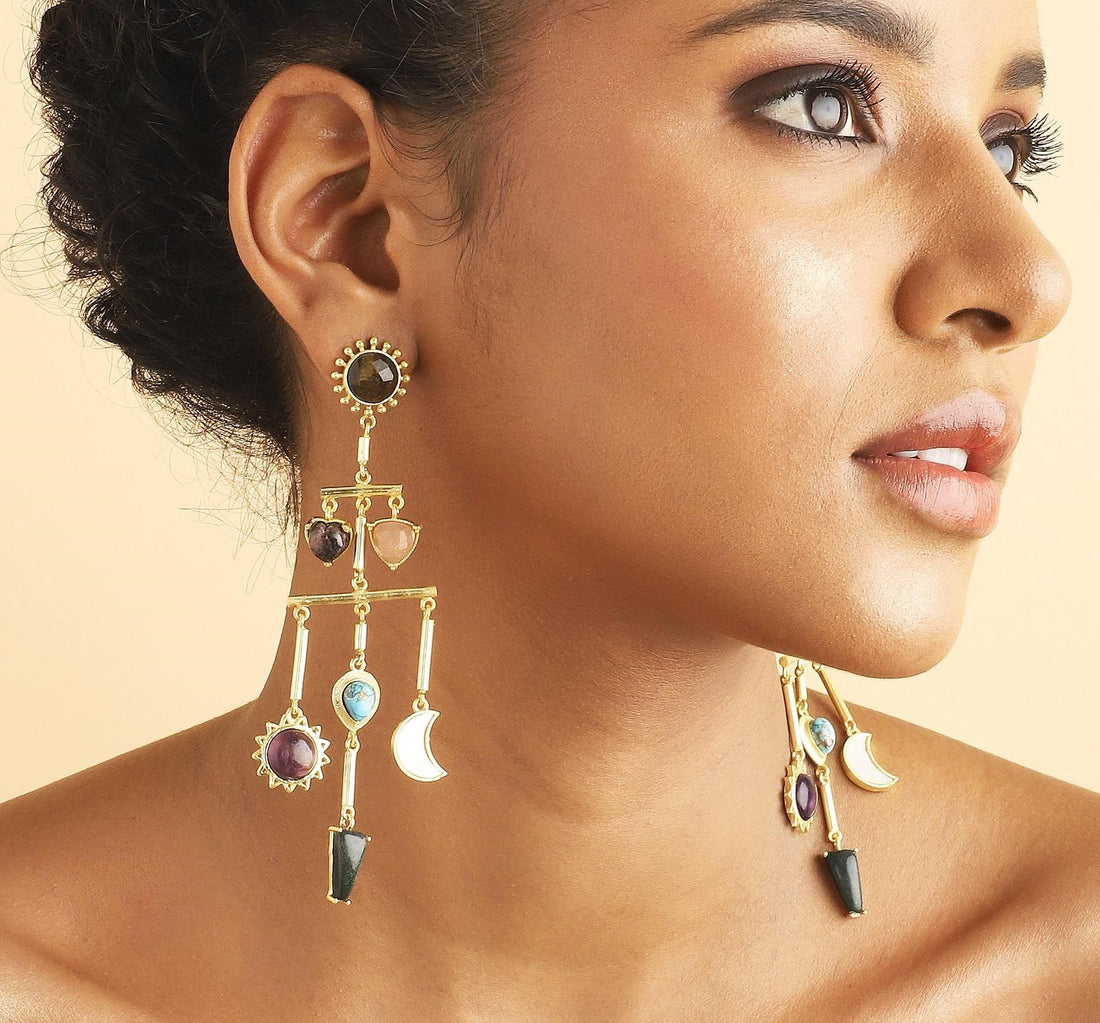 Stellar Elegance -  7 Healing Stones Multilayer Drop Earrings - Lila Rasa