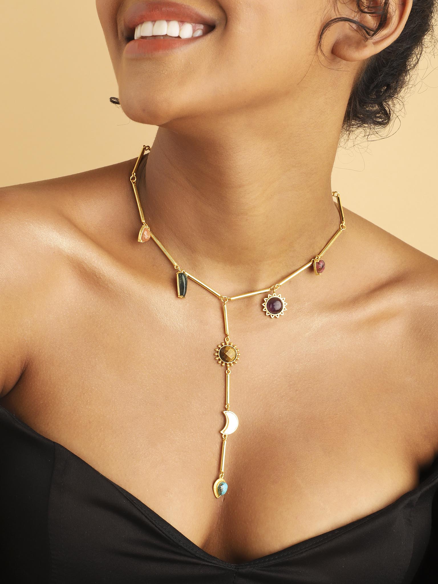 Stellar Elegance - 7 Healing Stones Drop Necklace - Lila Rasa