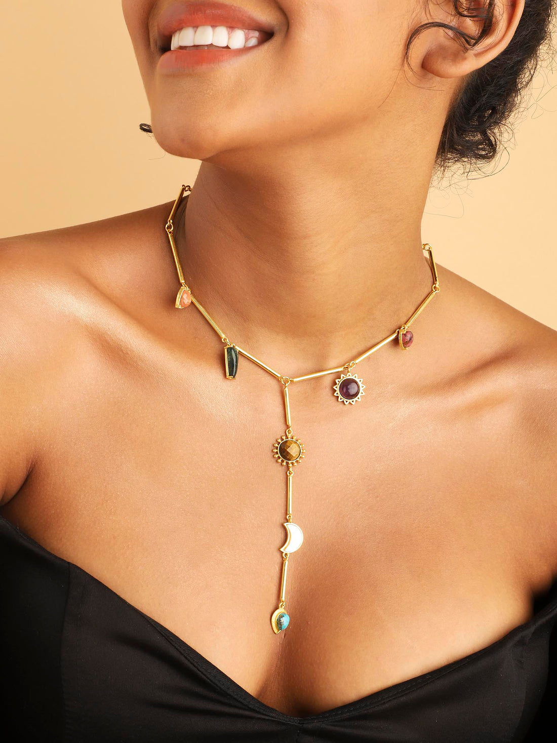 Stellar Elegance - 7 Healing Stones Drop Necklace - Lila Rasa