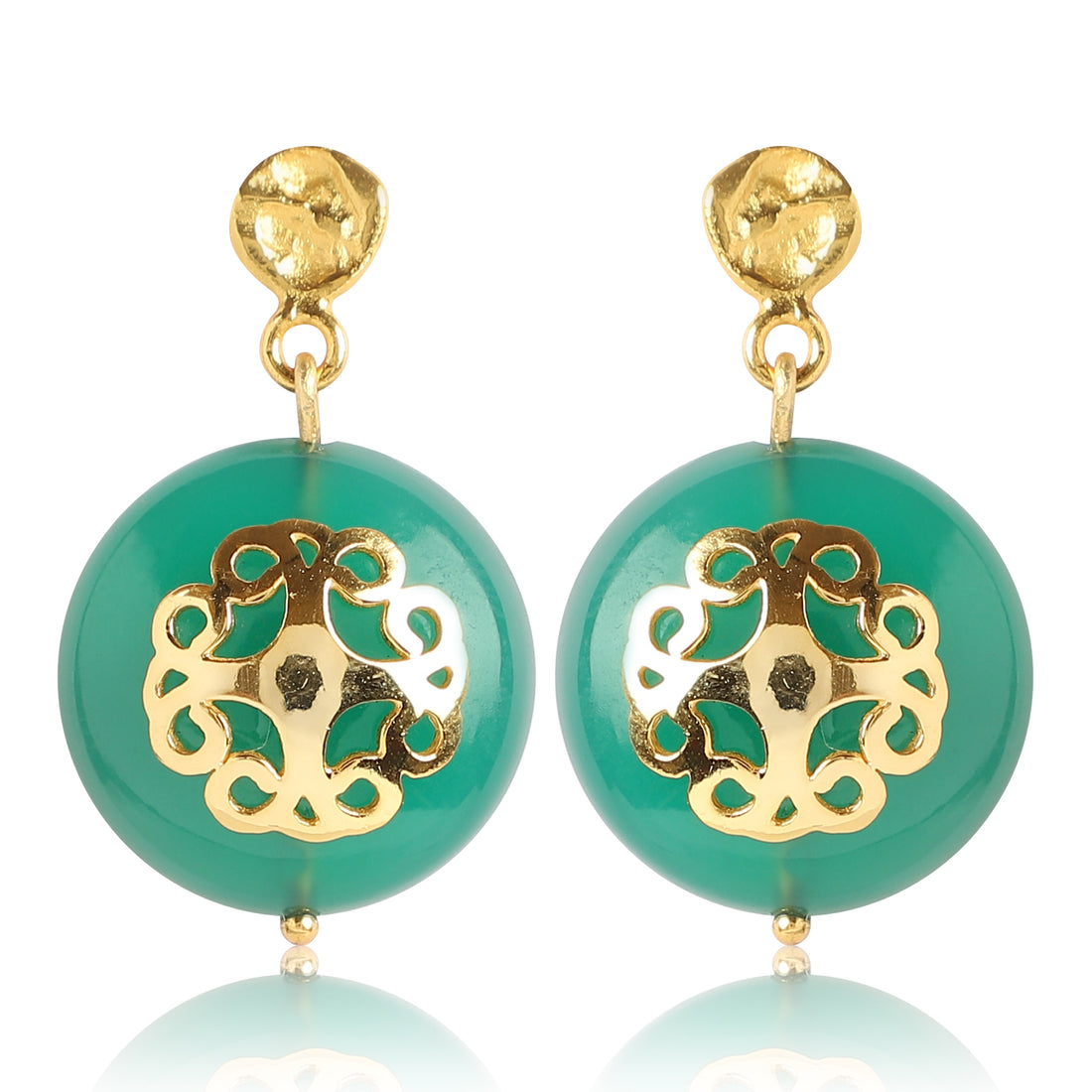 Green Onyx Earring with Filigree Melange