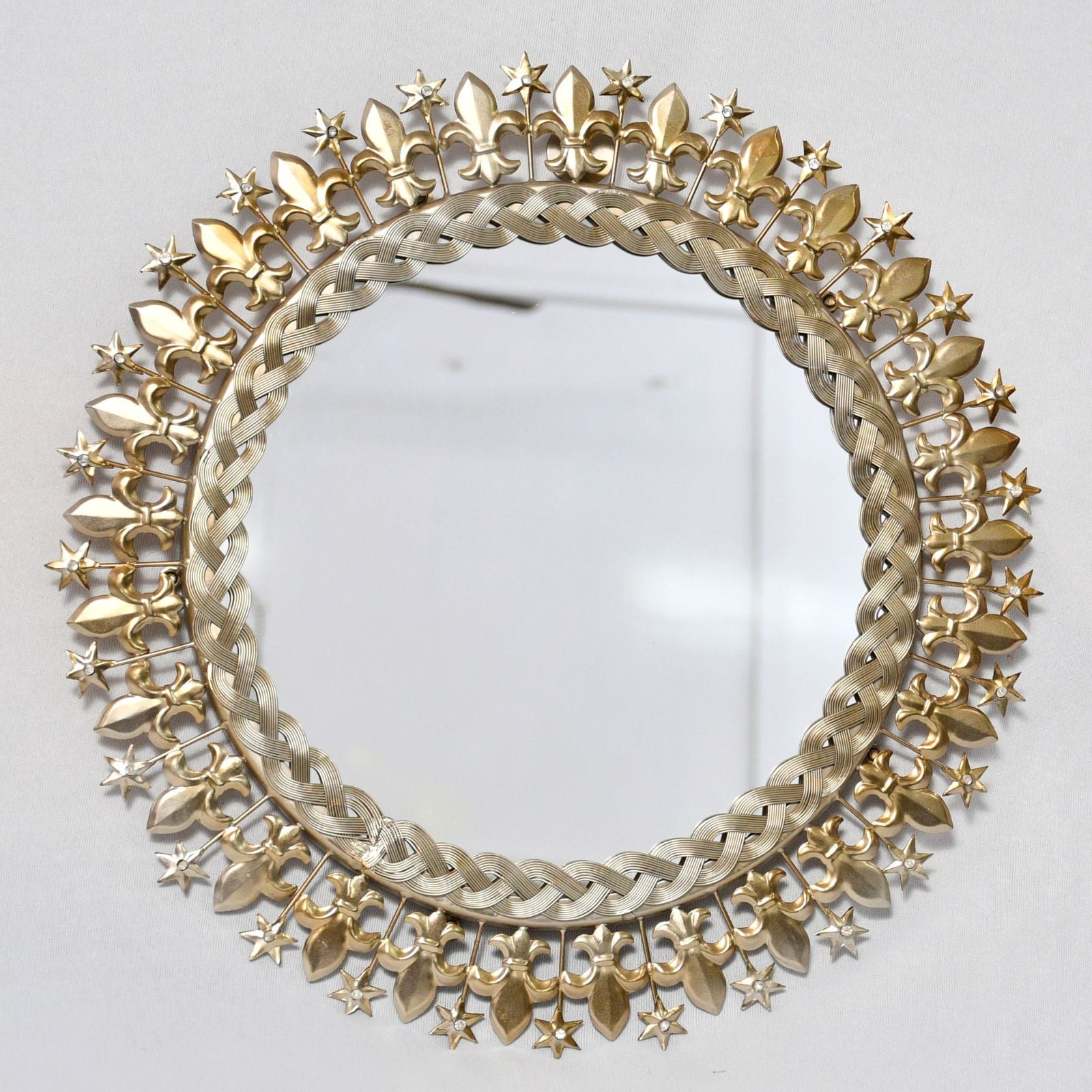Round Shaped Jewelled Mirror With Braid