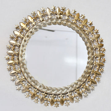 Round Shaped Jewelled Mirror With Braid