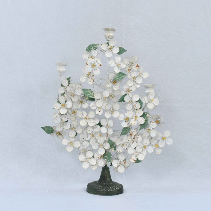 White Floral Candle Holder Medium