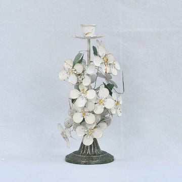 White Floral Candle Holder Small