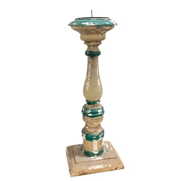 Medium Distressed Green Wood Candle Holder