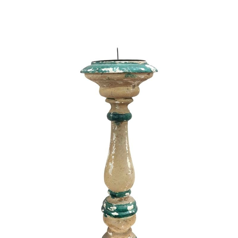 Medium Distressed Green Wood Candle Holder