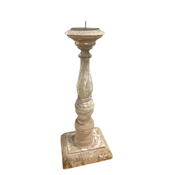Medium Distressed Ivory Wood Candle Holder