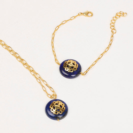 Melange Blue Lapis Necklace Bracelet Combo - Lila Rasa