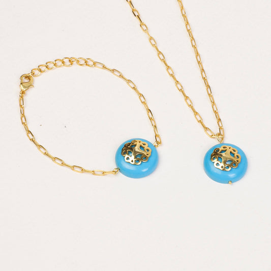 Melange Turquoise Necklace Bracelet Combo - Lila Rasa