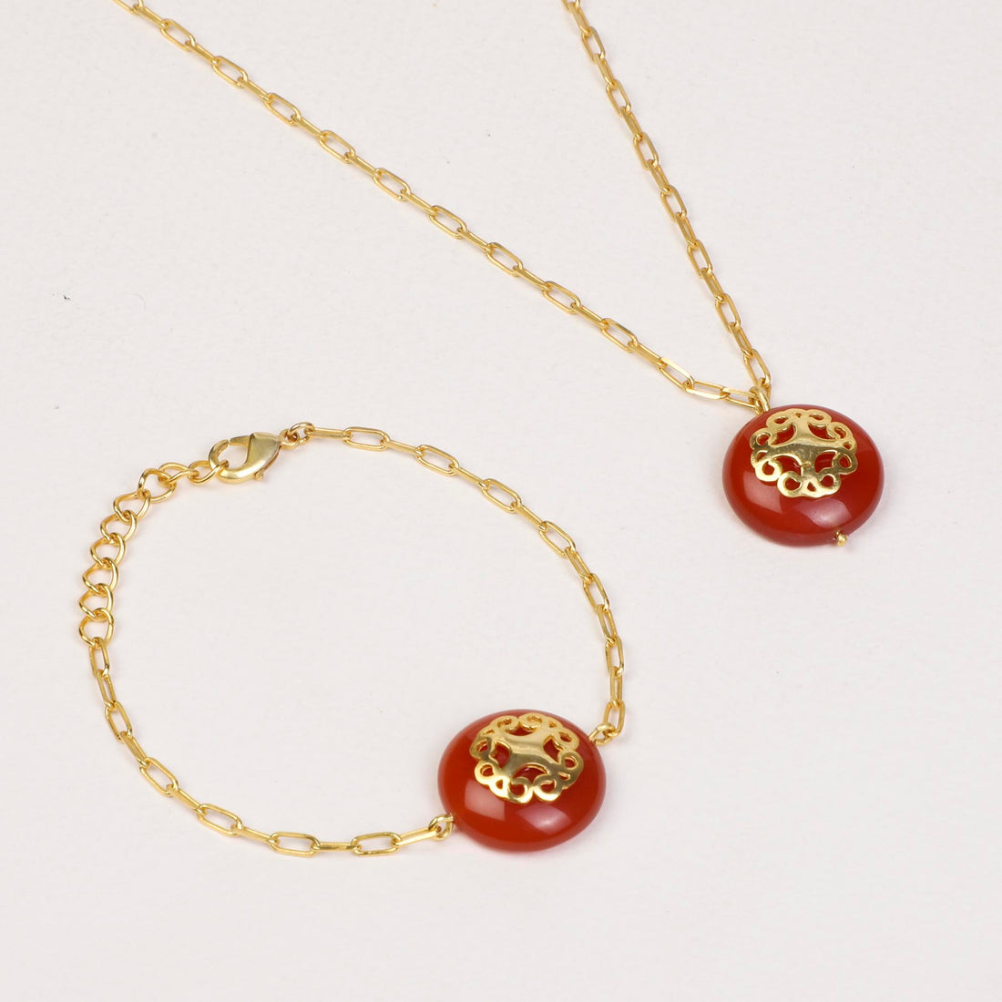 Melange Red Carnelian Necklace Bracelet Combo - Lila Rasa
