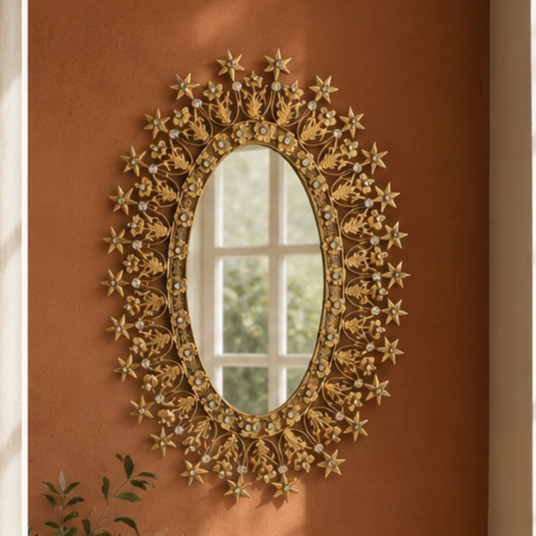 Oval Shape Jewelled Wall Mirror