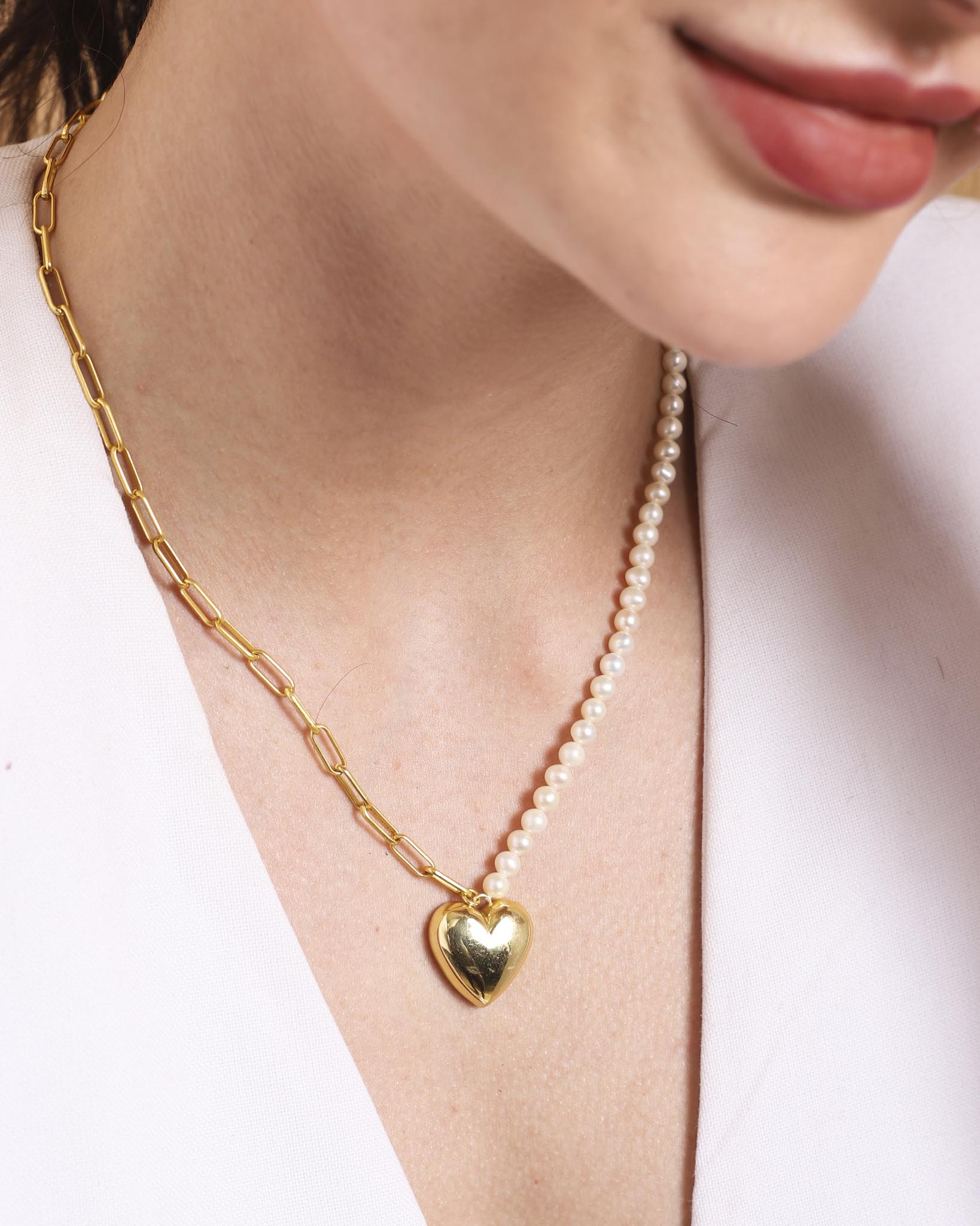 Pearl Garden Necklace Link Pearl Heart - Lila Rasa