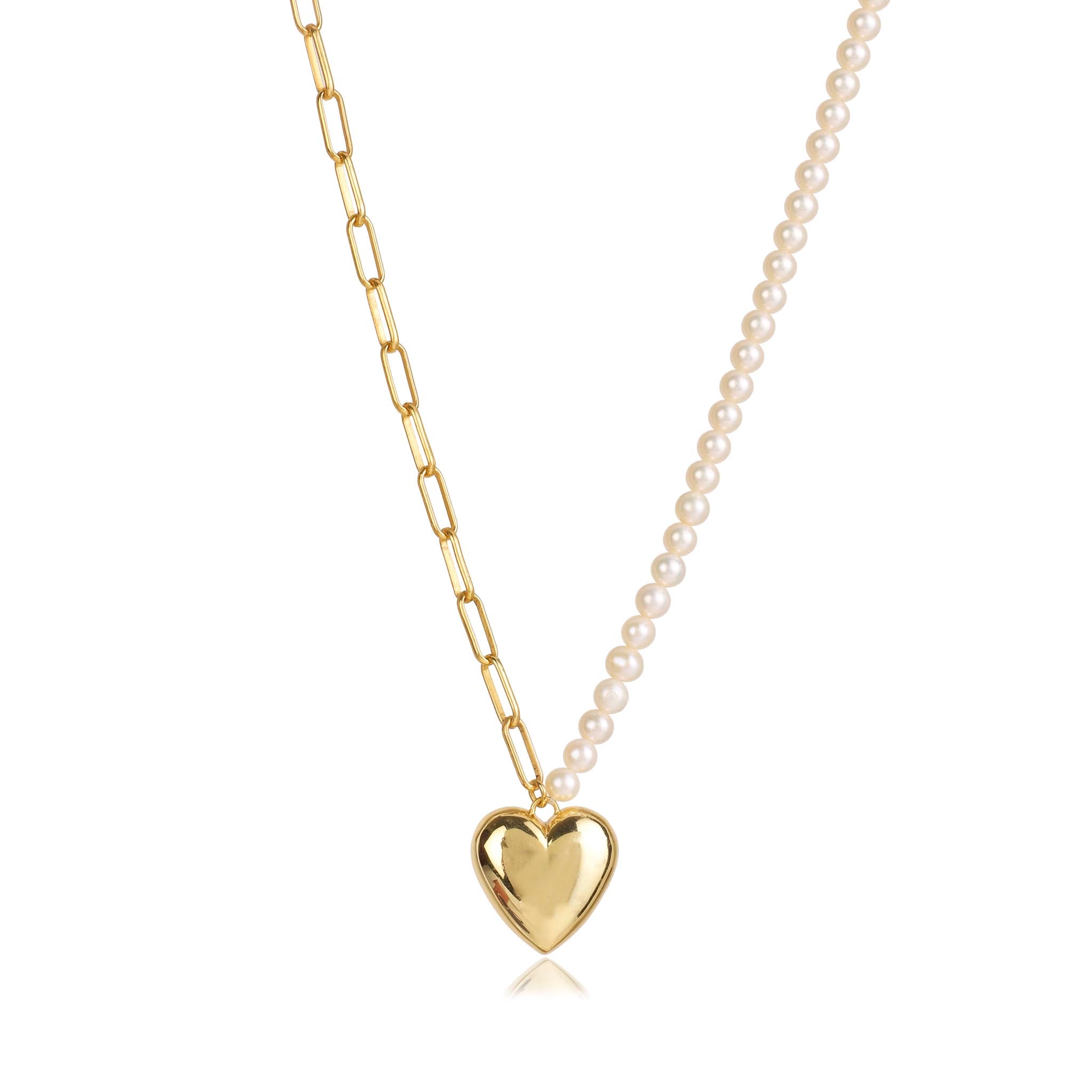 Charme Mother of Pearl Heart Pendant Necklace (Gold Vermeil) - Culturesse
