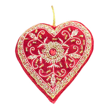 Red Velvet Heart Zardozi Ornament