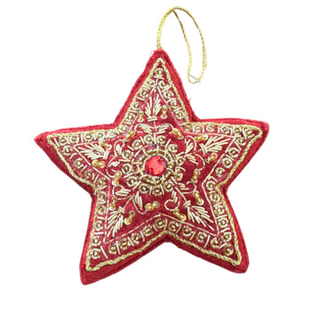 Red Embroidered Velvet Star Ornament