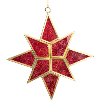 STAR ORNAMENT W/Red GALICHA GLASS