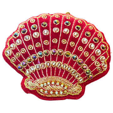 Red Velvet Embroidered Shell Ornament