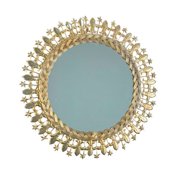 Round Shaped Jewelled Mirror With Braid