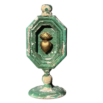 Small Distressed Green Milagro Decoration with Stand