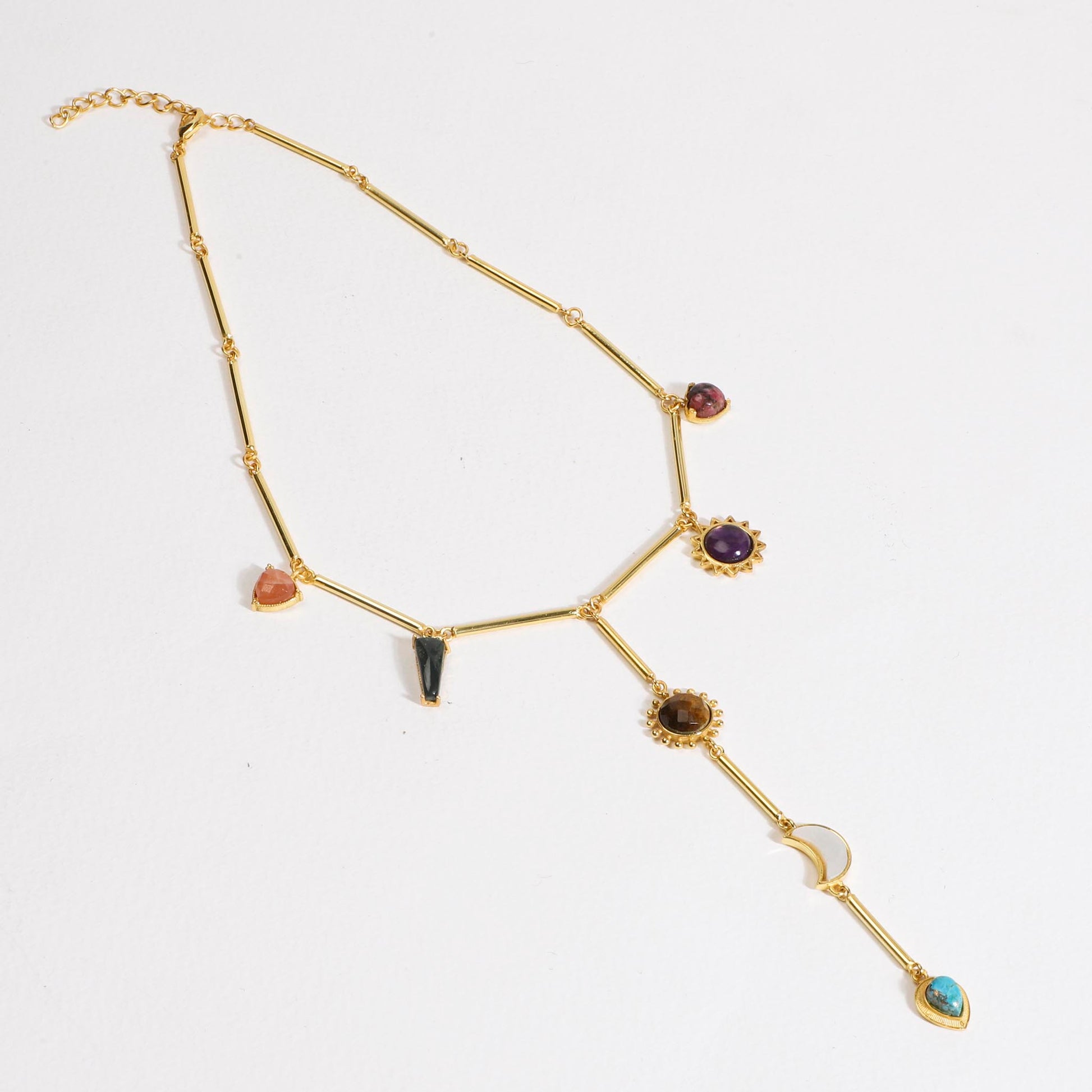 Stellar Elegance - 7 Healing Stones Drop Necklace - Lila Rasa
