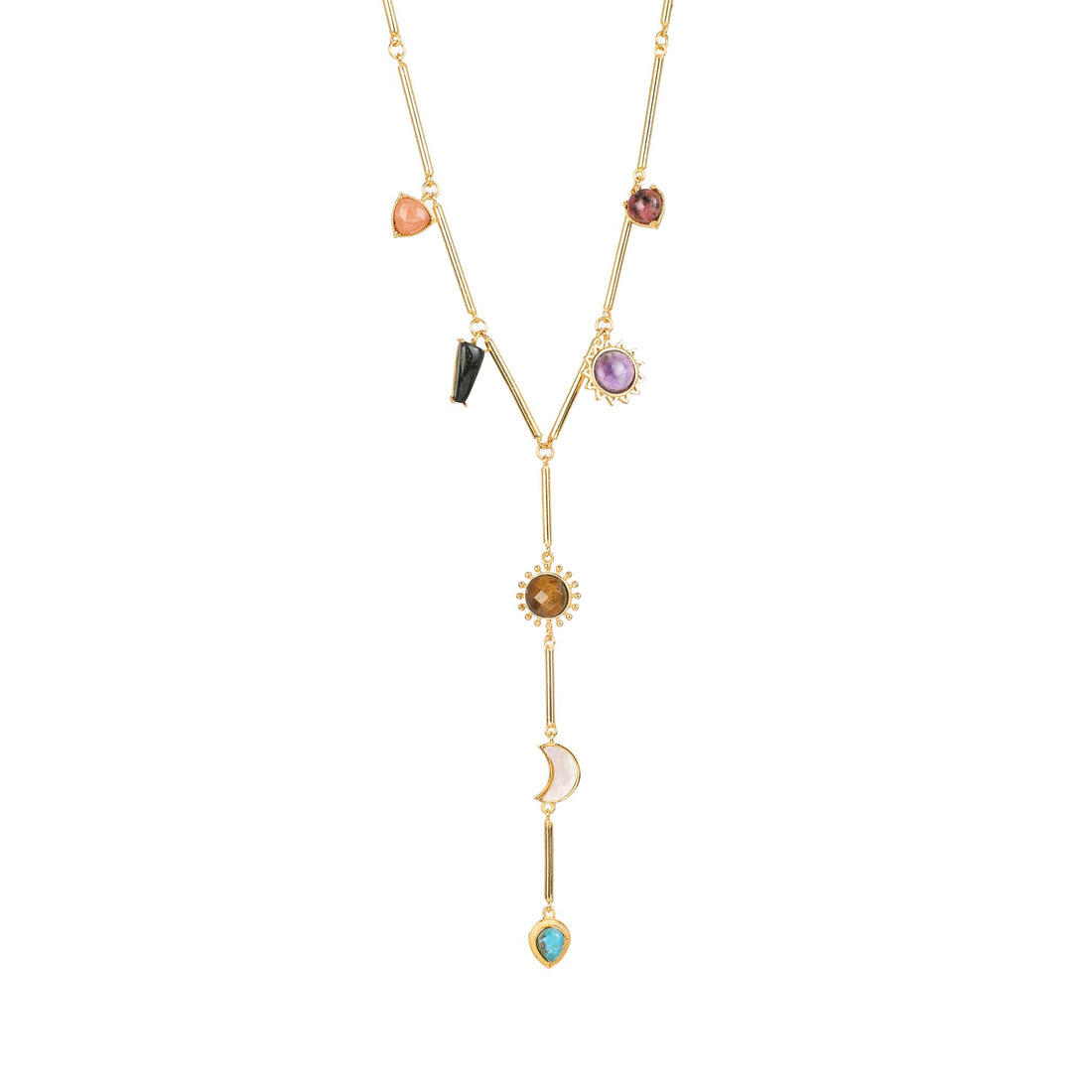 Stellar Elegance - 7 Healing Stones Drop Necklace - Lila Rasa