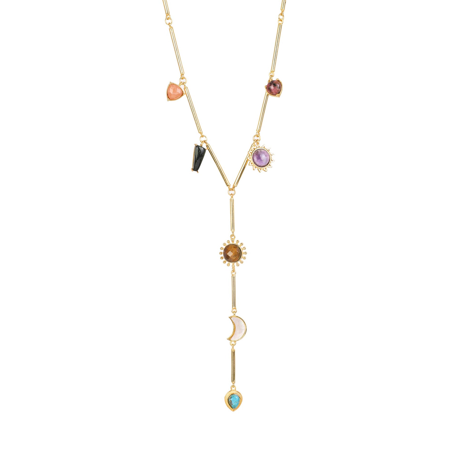 Stellar Elegance - 7 Healing Stones Drop Necklace - Lila Rasa