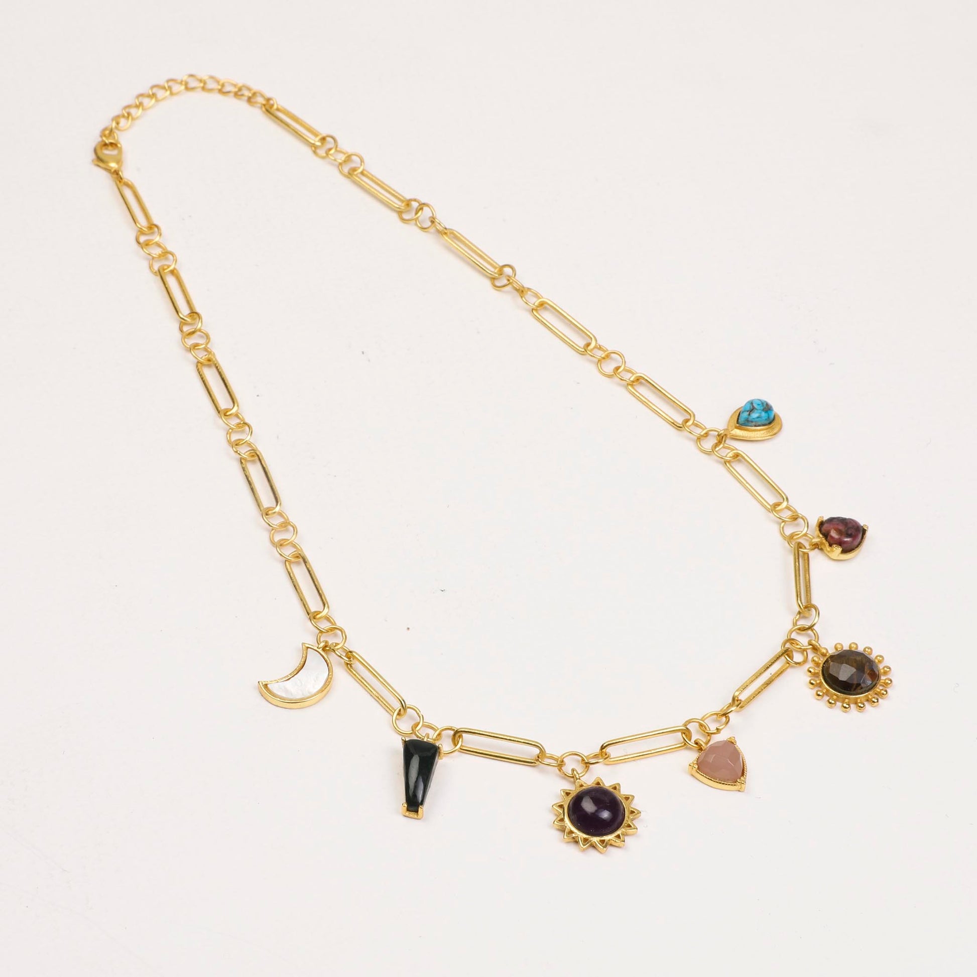 Stellar Elegance - 7 Healing Stones Link Chain Necklace - Lila Rasa