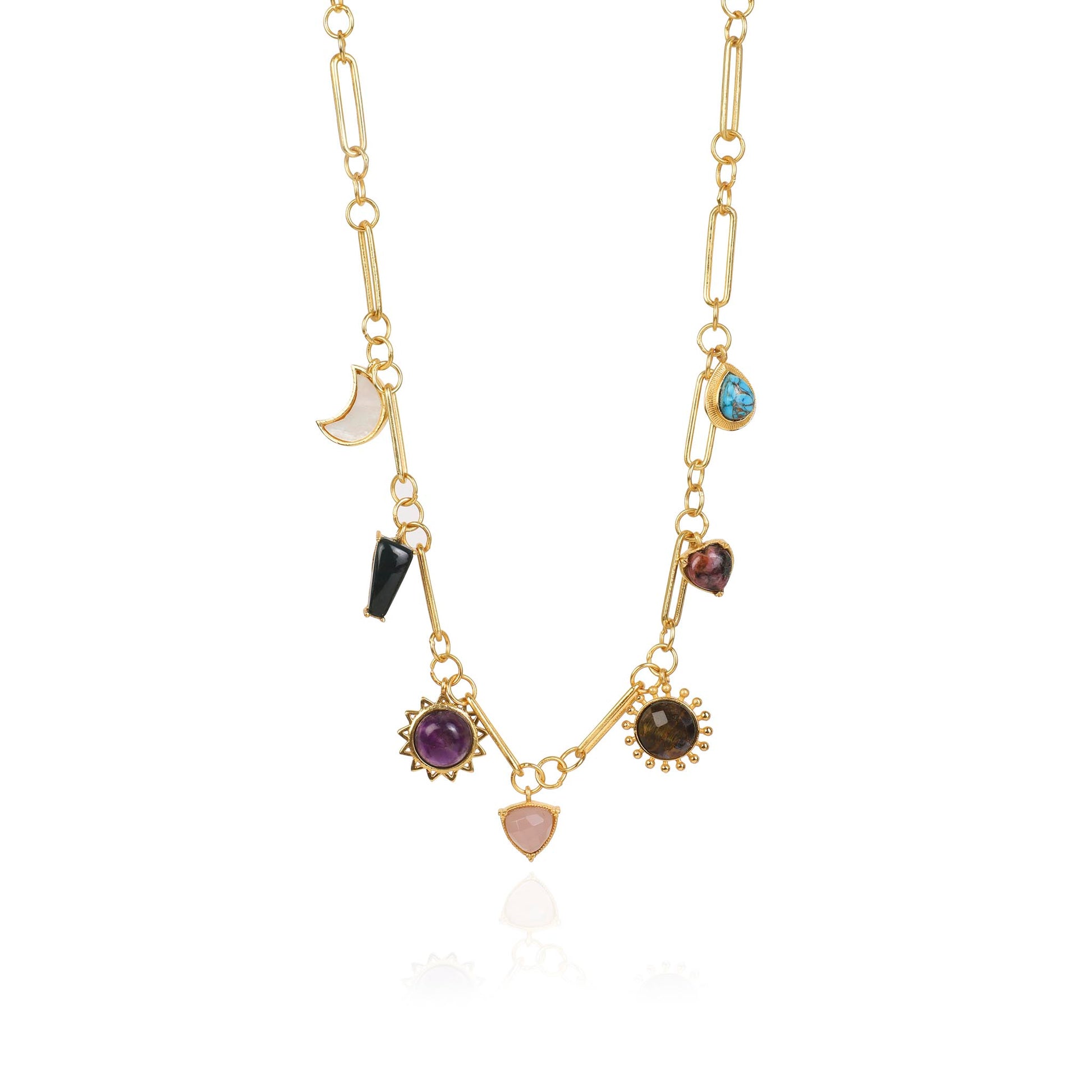 Stellar Elegance - 7 Healing Stones Link Chain Necklace - Lila Rasa