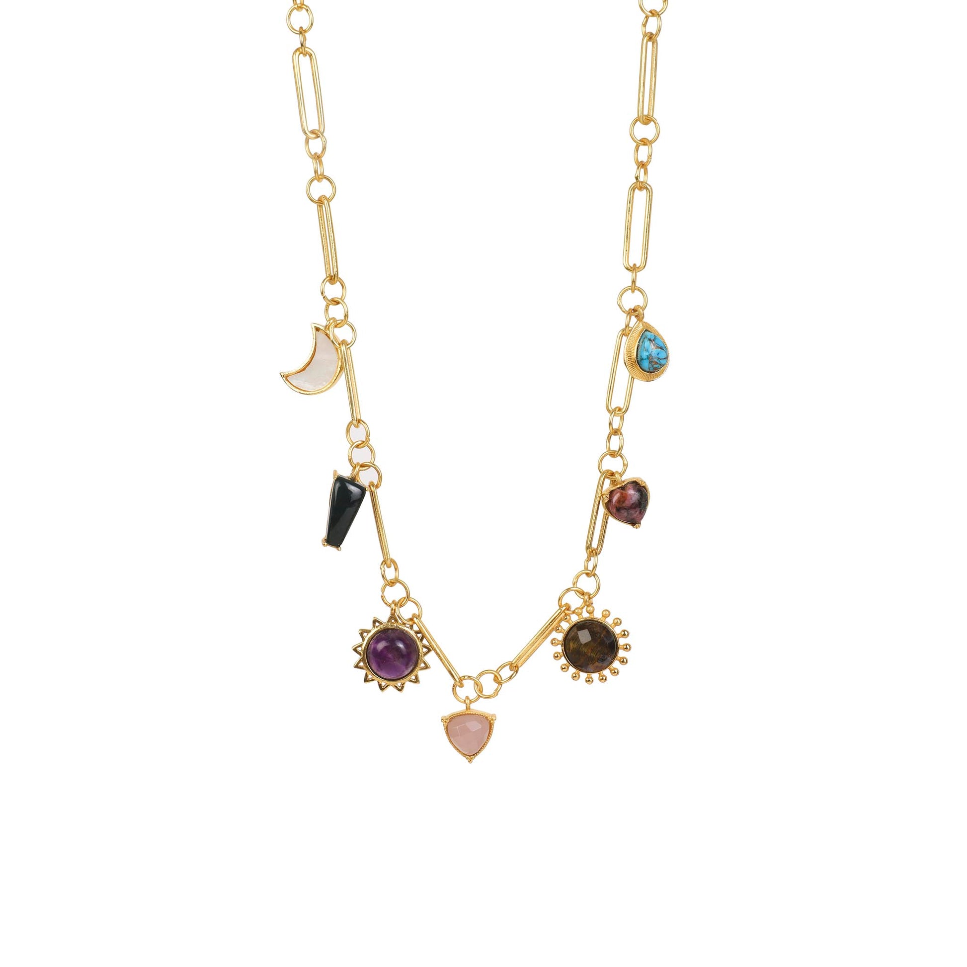 Stellar Elegance - 7 Healing Stones Link Chain Necklace - Lila Rasa