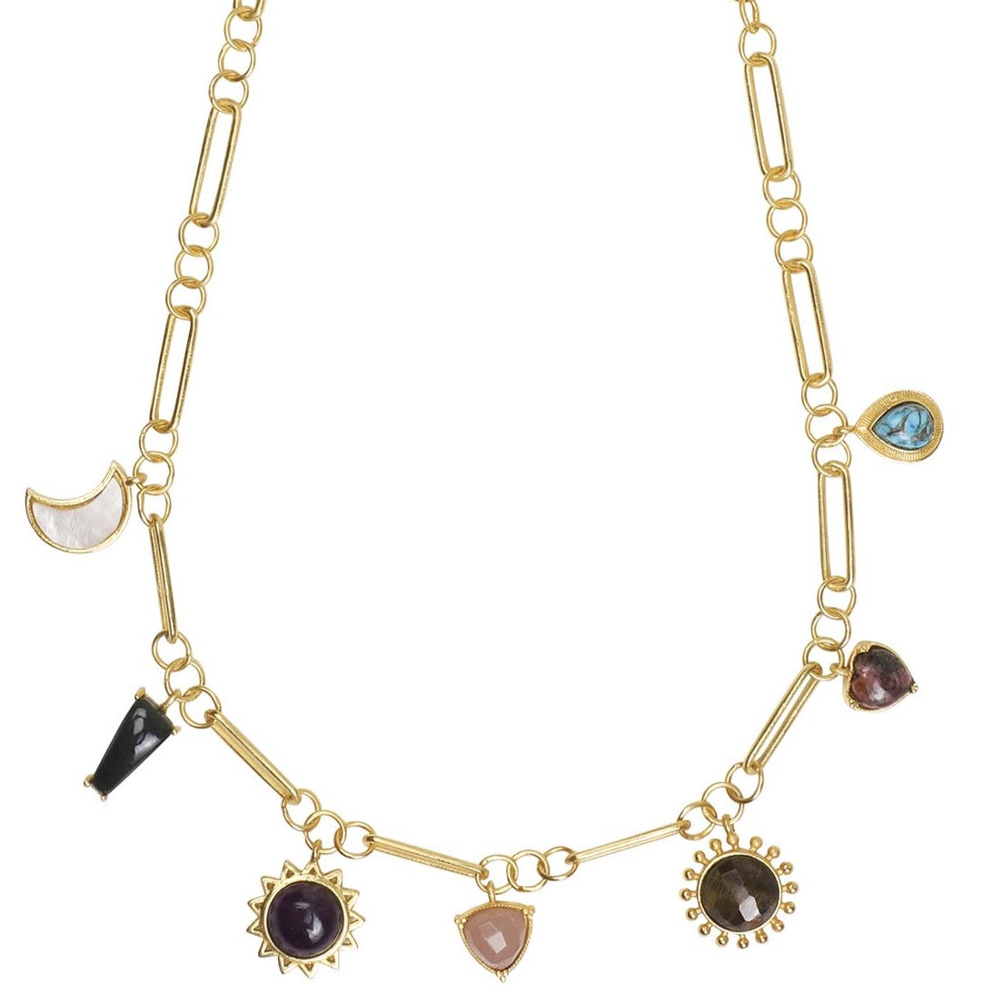 Stellar Elegance - 7 Healing Stones Link Chain Necklace - Lila Rasa