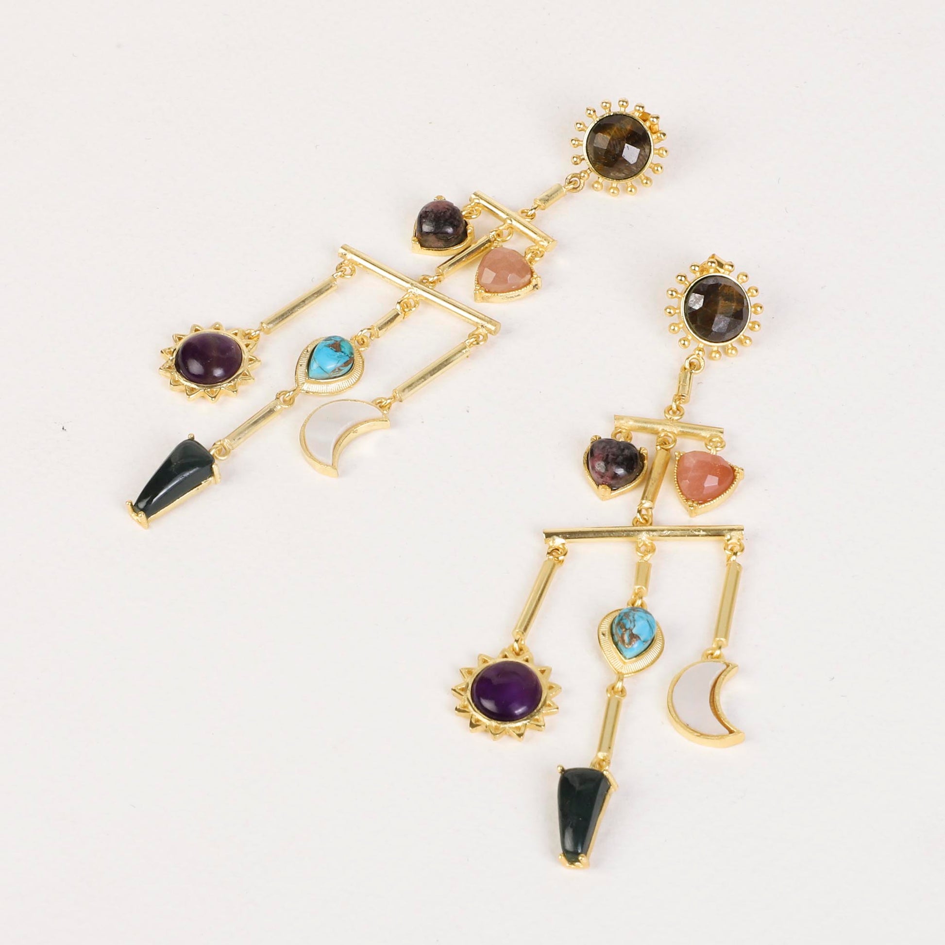 Stellar Elegance -  7 Healing Stones Multilayer Drop Earrings - Lila Rasa