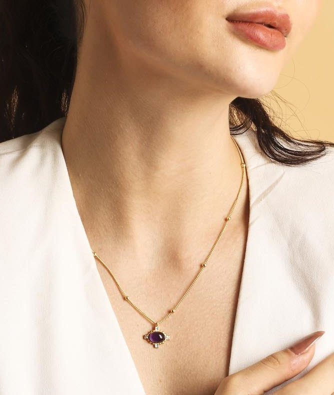 Stellar Elegance - Chakra Necklace Purple Amethyst CZ - Lila Rasa