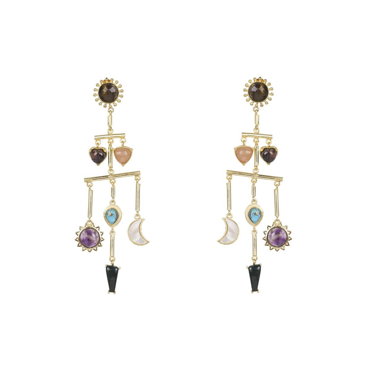 Stellar Elegance -  7 Healing Stones Multilayer Drop Earrings - Lila Rasa
