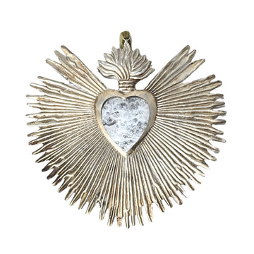Sunburst Flame Milagro Heart Distressed Mirror (Silver)