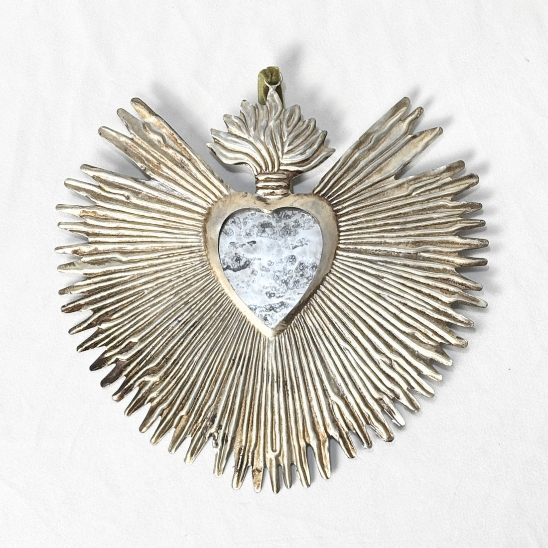 Sunburst Flame Milagro Heart Distressed Mirror (Silver)