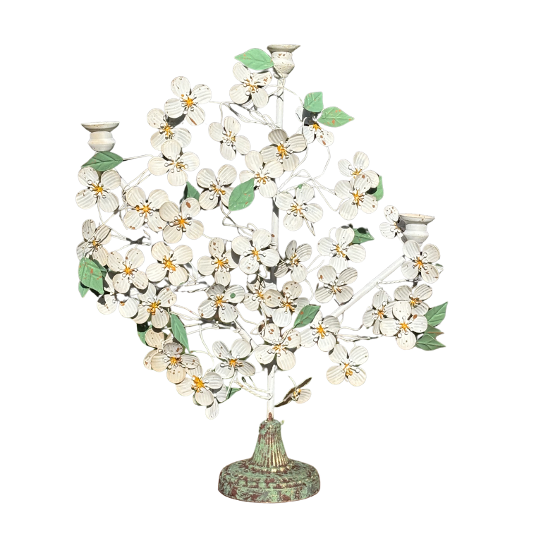 White Floral Candle Holder Medium