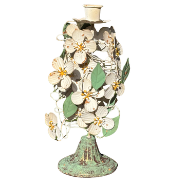 White Floral Candle Holder Small