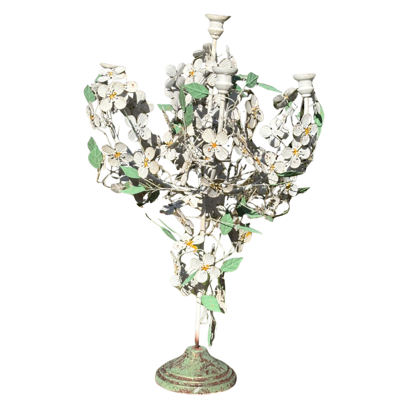 White Floral Candle Holder Large